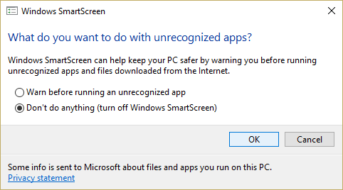 Desligue o Windows SmartScreen | Desabilitar o filtro SmartScreen no Windows 10