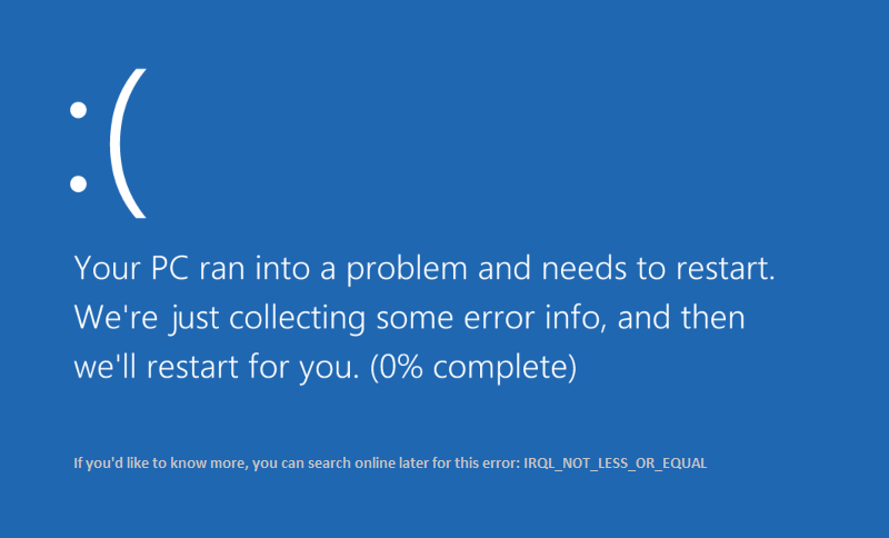 Corrigir o erro IRQL_NOT_LESS_OR_EQUAL no Windows 10