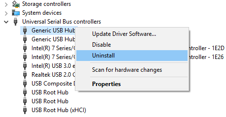 Universal Serial Bus kontrollerlərini genişləndirin, sonra bütün USB kontrollerlərini silin