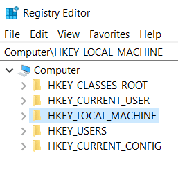 Selecione o HKEY_LOCAL_MACHINE e clique nele para abrir | Desabilitar o SuperFetch no Windows 10