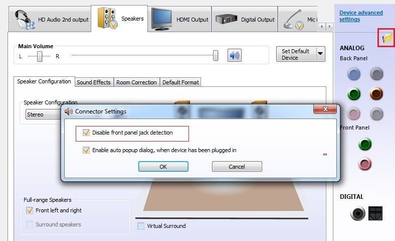Vypnúť detekciu konektorov na prednom paneli | Opravte žiadny zvuk v systéme Windows 10