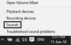 Clique com o botão direito do mouse no ícone de som
