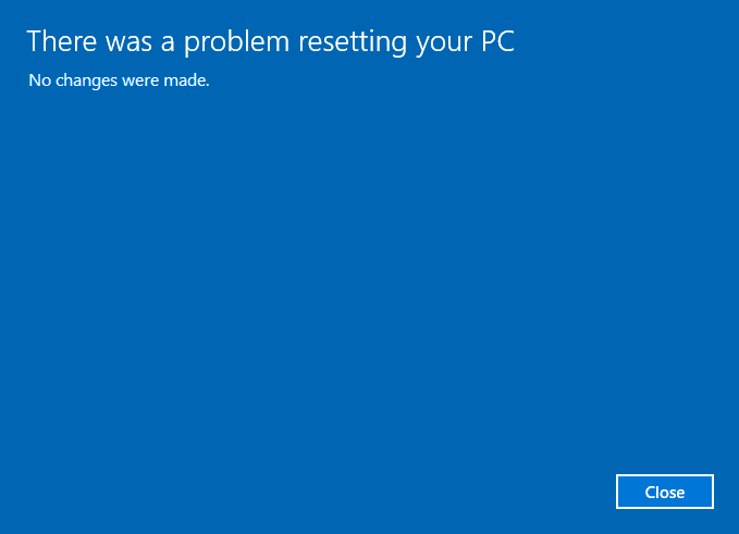 Correção Ocorreu um problema ao redefinir o erro do seu PC