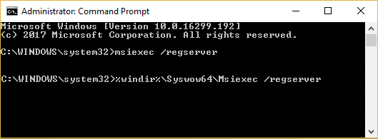 Msiexec və ya Windows quraşdırıcısını yenidən qeydiyyatdan keçirin