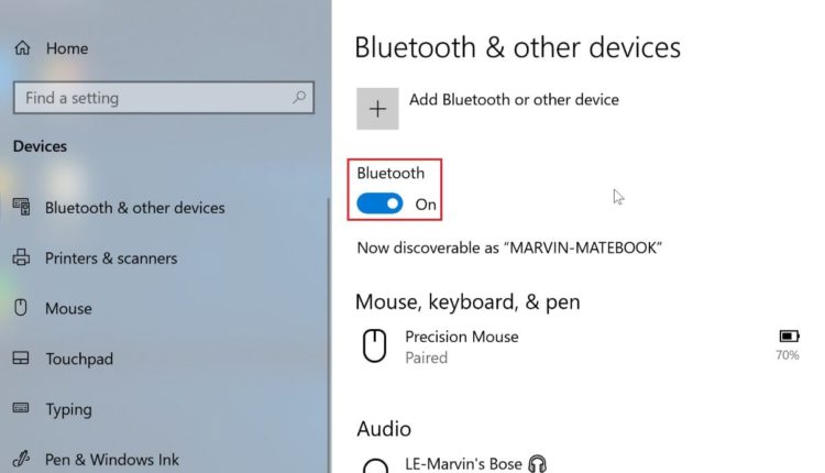 Ativar Bluetooth Windows 10