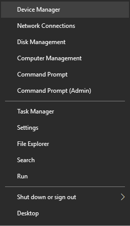 Windows Key + X را فشار دهید و سپس Device Manager را انتخاب کنید