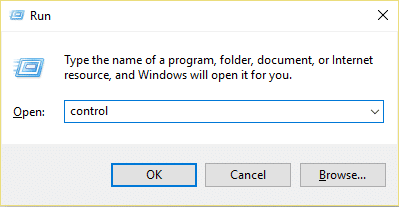 Windows Key + R را فشار دهید سپس کنترل را تایپ کنید