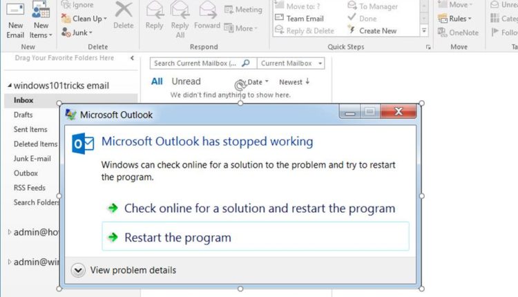 Microsoft Outlook parou de funcionar windows 10