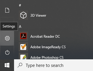 Kliknite na ikonu Windows, a zatim kliknite na ikonu zupčanika u meniju da otvorite Postavke