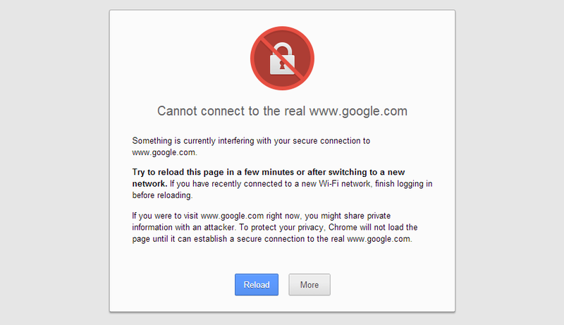 Errore del certificato SSL in Google Chrome