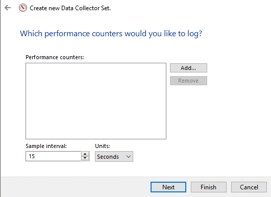 [次へ]をクリックしてから、[追加]、[追加]の順にクリックします。 Windows10でパフォーマンスモニターを使用する方法