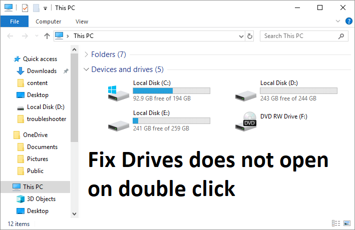 Fix Drives não abre ao clicar duas vezes no Windows 10