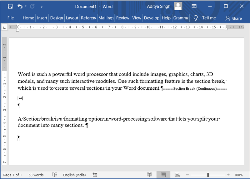 Come eliminare un'interruzione di sezione in Microsoft Word
