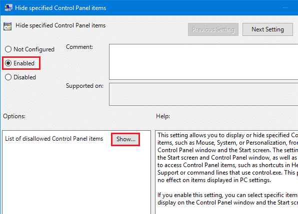 [オプション]カテゴリの[許可されていないコントロールパネルアイテムのリスト]の横にある[表示]ボタンをクリックします。 PCで画面を白黒にする方法