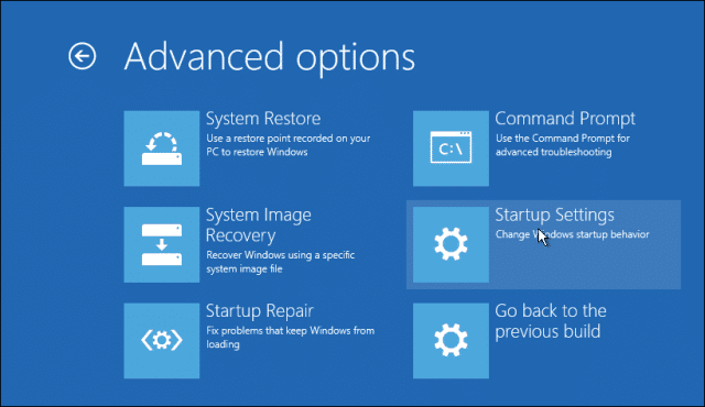 Opções avançadas windows 10