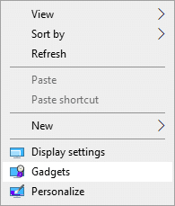 . Agora, clique com o botão direito do mouse na tela da área de trabalho. Clique em uma opção intitulada Gadgets.