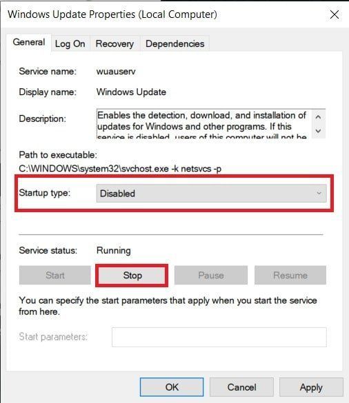noklikšķiniet uz pogas 'Apturēt' un mainiet startēšanas veidu uz 'Atspējots' | 12 veidi, kā palielināt interneta ātrumu operētājsistēmā Windows 10