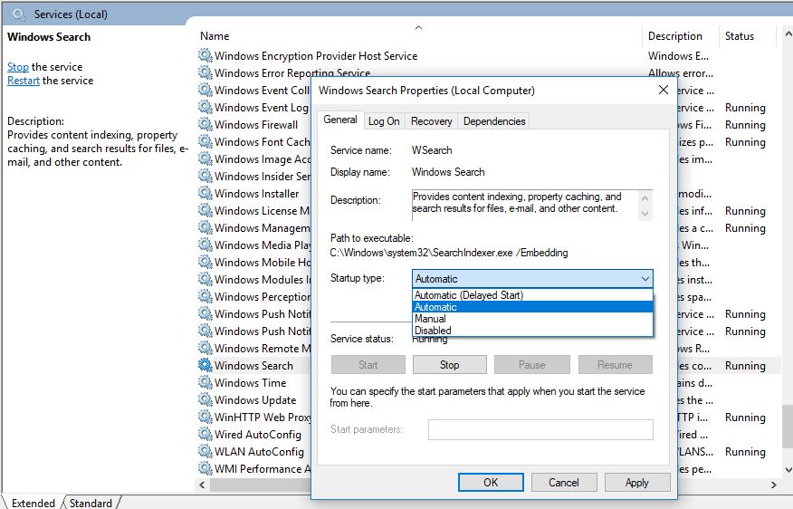 Pokrenite Windows Search Service