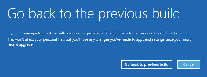 Windows 10 Voltar para a compilação anterior