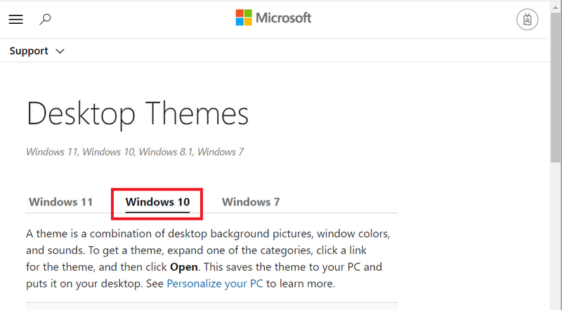 Windows10タブをクリックします。 Windows10のテーマをダウンロードする方法