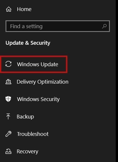 På denne skærm skal du se efter mulighederne for Windows Update i venstre rude