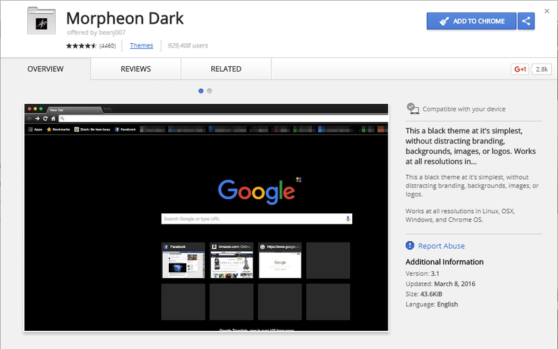 morpheon dark theme google chrome hoʻonui