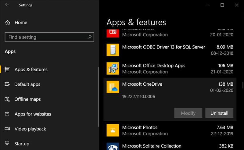 cliquez sur Microsoft One Drive puis cliquez sur l'option Désinstaller pour désinstaller One drive de votre PC