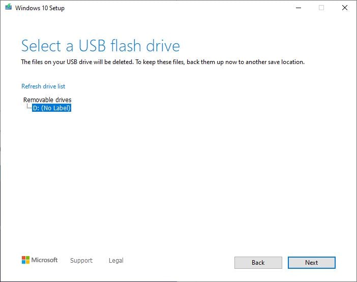 Selecione a unidade flash USB