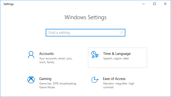 Pritisnite tipku Windows + I da otvorite Postavke, a zatim kliknite na Vrijeme i jezik