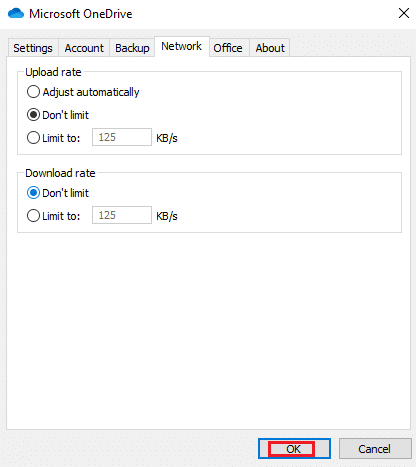 kliknite na tlačidlo OK na karte vlastností siete Microsoft Onedrive