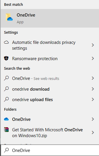 Teraz znova otvorte aplikáciu OneDrive pomocou vyhľadávacieho panela.