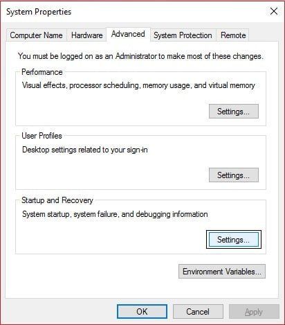 svojstva sistema napredne postavke pokretanja i oporavka | Popravi Windows računar se ponovo pokreće bez upozorenja