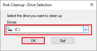 次に、クリーンアップを実行するドライブを選択して、[OK]をクリックします。 Windowsレジストリの壊れたエントリを削除する方法