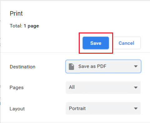 青い色でマークされた[保存]ボタンをクリックして、aspxファイルをpdfファイルに変換します