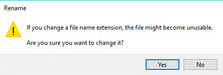 ファイルの拡張子を変更して警告を表示し、[はい]をクリックします