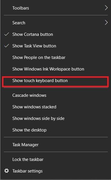 Clique no botão Mostrar teclado de toque | Atalho de emojis do Windows
