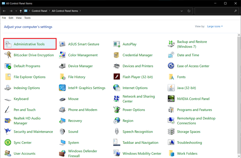 Atveriet vadības paneli un noklikšķiniet uz Administratīvie rīki | Instalējiet attālās servera administrēšanas rīkus (RSAT) operētājsistēmā Windows 10