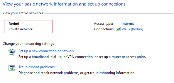 cambia il tuo WiFi in rete privata per risolvere il problema che il WiFi continua a disconnettere su Windows 10