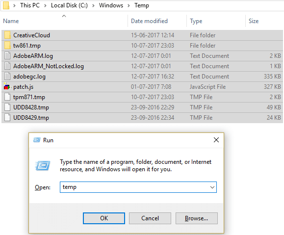 Exclua o arquivo temporário na pasta temporária do Windows