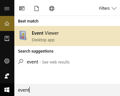 потърсете Event Viewer и след това щракнете върху него