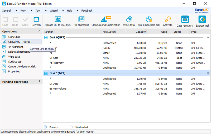 Konverter MBR til GPT Disk ved hjælp af EaseUS Partition Master | Konverter MBR til GPT-disk uden datatab i Windows 10