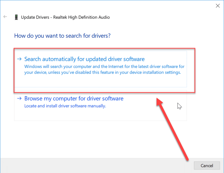 Ora scegli la ricerca automatica del software del driver aggiornato per cercare gli aggiornamenti.