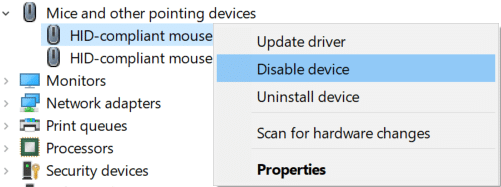 Fai clic con il pulsante destro del mouse sul touchpad, quindi seleziona Disabilita dispositivo