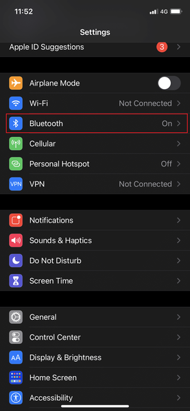 Bluetoothをタップします。 AppleCarPlayが機能しない問題を修正