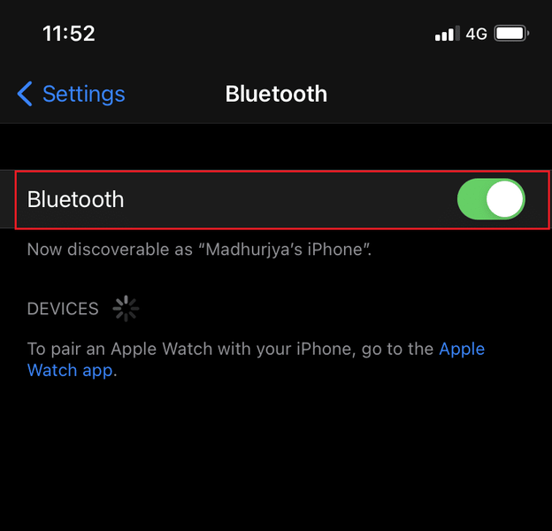 Bluetoothオプションを数秒間オフに切り替えます