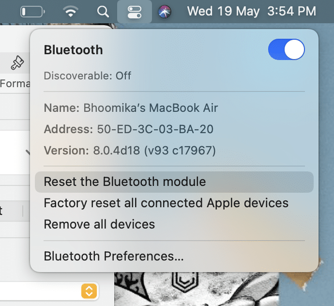 [Bluetoothモジュールのリセット]をクリックします| MacのBluetoothが機能しない問題を修正