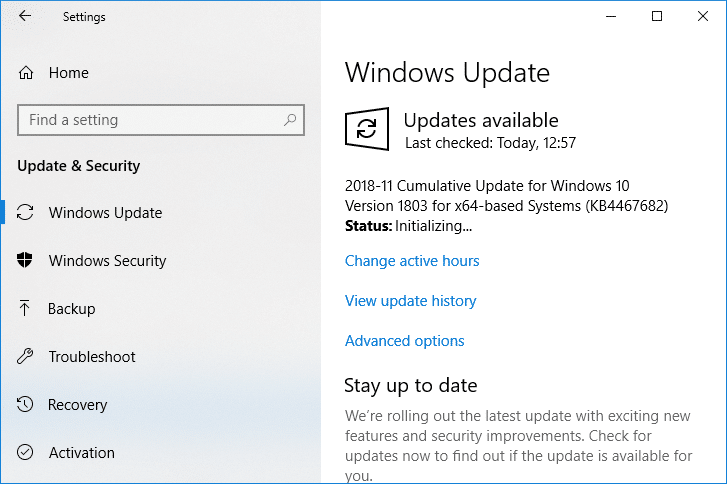 Τώρα Ελέγξτε για το Windows Update Μη αυτόματα και εγκαταστήστε τυχόν ενημερώσεις που εκκρεμούν