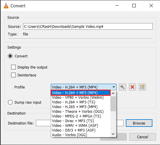 Selecione o perfil de saída desejado. | Como remover o áudio do vídeo no Windows 10?