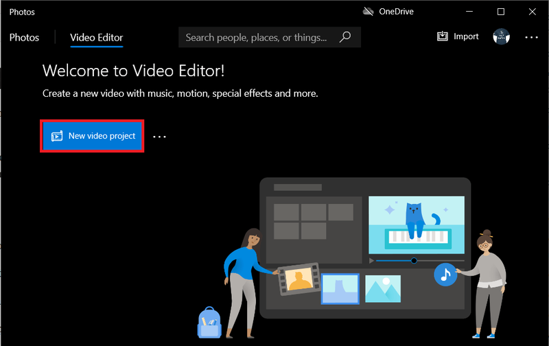 Fare clic sul pulsante Nuovo progetto video | Come rimuovere l'audio dal video in Windows 10?