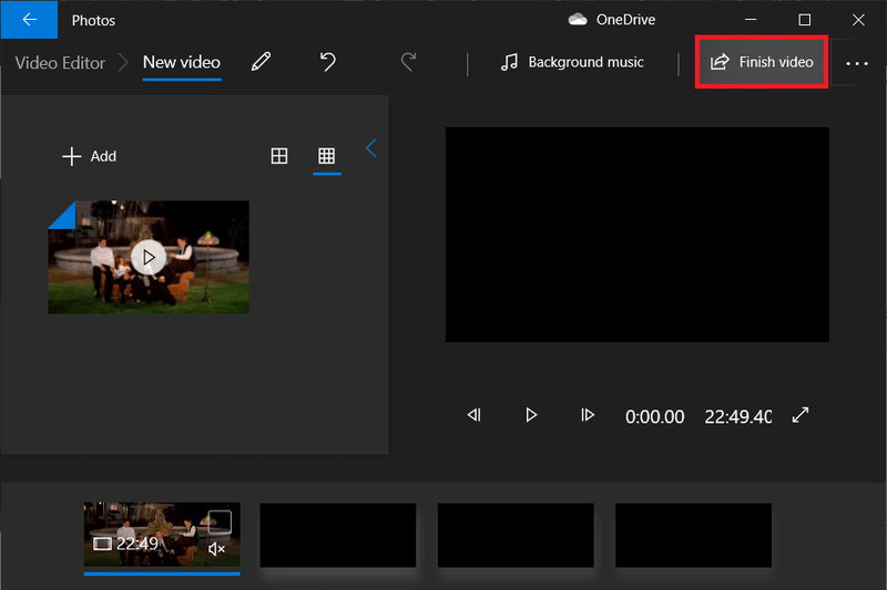 Nell'angolo in alto a destra, fai clic su Termina video. | Come rimuovere l'audio dal video in Windows 10?